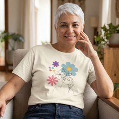 Floral Line Art Tee — Colorful Blossoms Graphic T-Shirt