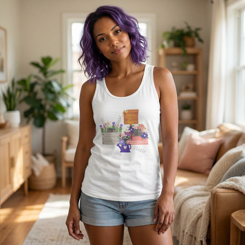 Watch for Cats! Floral Crates & Watering Can Tank Top — Garden Bouquet Summer Tank