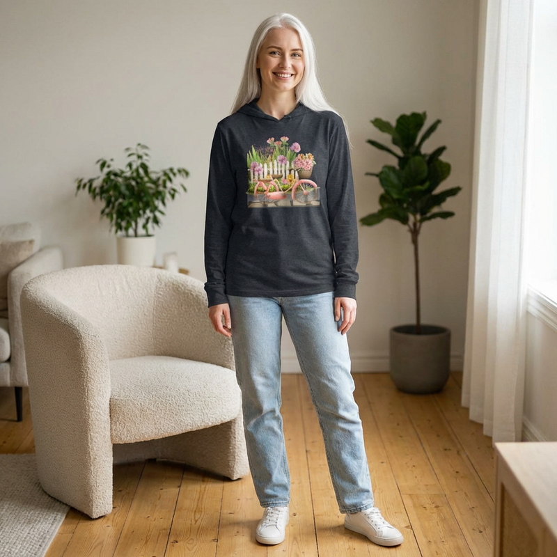 Floral Garden Cart Hooded Long Sleeve Tee