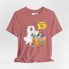 "Ohwoooo happy day!"  Happy Dog with treat delivery T‑Shirt — Pet Gift