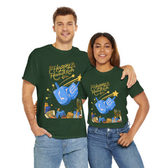 Hanukkah Blue Dreidel & Menorah Holiday Tee 2 design options