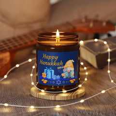 Hanukkah Scented Soy Candle — Amber Jar (Happy Hanukkah Design)
