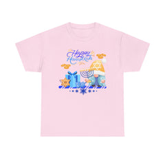 "Happy Hanukkah" Knome with Menorah & Dreidel Holiday Tee