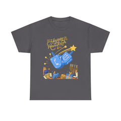 Hanukkah Blue Dreidel & Menorah Holiday Tee 2 design options