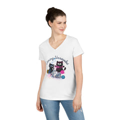 Coming Unraveled Cats V-Neck T-Shirt — Cute Knitting Cat Graphic Tee for Cat Lovers