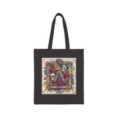 Tote — Gothic Skull & Rose Monogram "A" Canvas Tote Bag