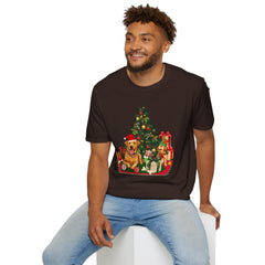 Christmas Golden Retriever Dog T-Shirt — Festive Tree & Presents Holiday Tee