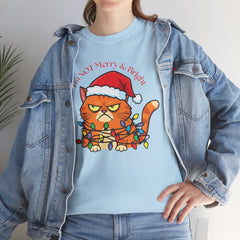 Grumpy Cat tangled in Christmas Lights T-Shirt – "I'm NOT Merry A Right!" Holiday Tee