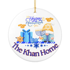 Personalized Hanukkah Ornament - "Happy Hanukkah" Ceramic Decoration (Custom Family Name)