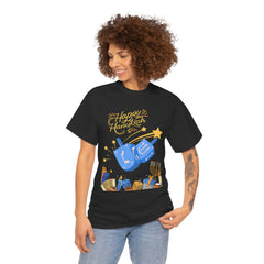 Hanukkah Blue Dreidel & Menorah Holiday Tee 2 design options
