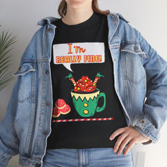 I'm Really Fine Tee — Cute Elf in a coffee cup Graphic T-Shirt