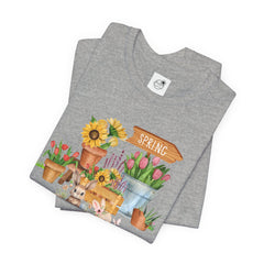 Spring Garden Tee — Cute Bunny & Flower Pots Graphic T-Shirt