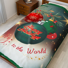 Happy Holidays Velvet Throw Blanket — Joy to the World Christmas Plush Blanket