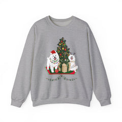 Christmas Samoyed Dogs Sweatshirt - Festive Tree & Gifts Holiday Crewneck