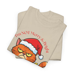 Grumpy Cat tangled in Christmas Lights T-Shirt – "I'm NOT Merry A Right!" Holiday Tee