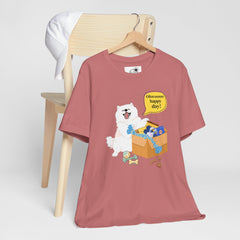"Ohwoooo happy day!"  Happy Dog with treat delivery T‑Shirt — Pet Gift