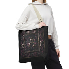 Gothic Monogram 'A' Tote Bag - Skull & Rose All-Over Print
