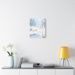 White Samoyed Winter Canvas Print — Matte Stretched Samoyed Dog Wall Art