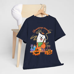 Halloween Witchy Samoyed — Cute Spooky Pumpkin Cauldron Tee