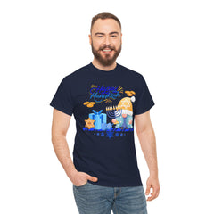 "Happy Hanukkah" Knome with Menorah & Dreidel Holiday Tee