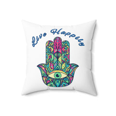 Spun Polyester Square Pillow Hamsa Evil Eye Design