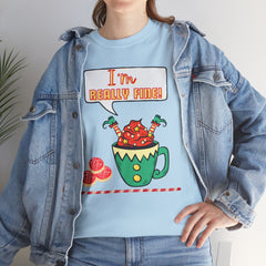 I'm Really Fine Tee — Cute Elf in a coffee cup Graphic T-Shirt