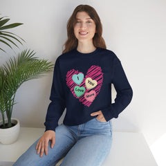 Heart Scribble with 'I Love You More' Candy HeartsCrewneck Sweatshirt