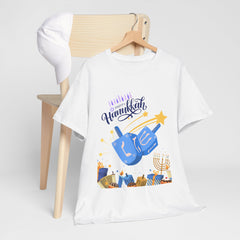Hanukkah Blue Dreidel & Menorah Holiday Tee 2 design options