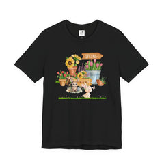 Spring Garden Tee — Cute Bunny & Flower Pots Graphic T-Shirt