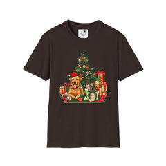 Christmas Golden Retriever Dog T-Shirt — Festive Tree & Presents Holiday Tee