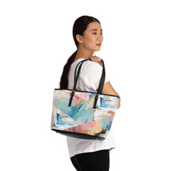 Abstract Pastel Brushstroke PU Leather Shoulder Bag — Colorful Tote for Everyday & Travel