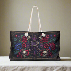 Gothic Skull & Rose Weekender Bag — Monogram 'R' Travel Tote