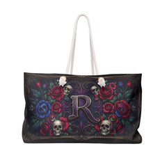 Gothic Skull & Rose Weekender Bag — Monogram 'R' Travel Tote