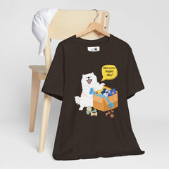 "Ohwoooo happy day!"  Happy Dog with treat delivery T‑Shirt — Pet Gift