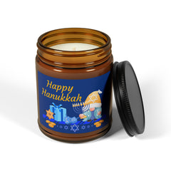 Hanukkah Scented Soy Candle — Amber Jar (Happy Hanukkah Design)