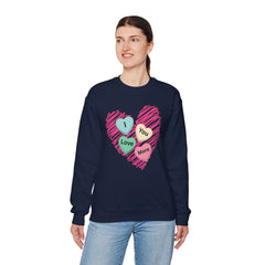 Heart Scribble with 'I Love You More' Candy HeartsCrewneck Sweatshirt