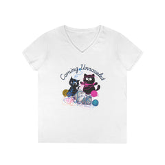 Coming Unraveled Cats V-Neck T-Shirt — Cute Knitting Cat Graphic Tee for Cat Lovers