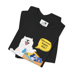 "Ohwoooo happy day!"  Happy Dog with treat delivery T‑Shirt — Pet Gift