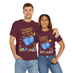 Hanukkah Blue Dreidel & Menorah Holiday Tee 2 design options