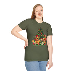 Christmas Golden Retriever Dog T-Shirt — Festive Tree & Presents Holiday Tee