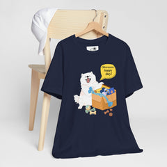"Ohwoooo happy day!"  Happy Dog with treat delivery T‑Shirt — Pet Gift