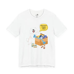 "Ohwoooo happy day!"  Happy Dog with treat delivery T‑Shirt — Pet Gift