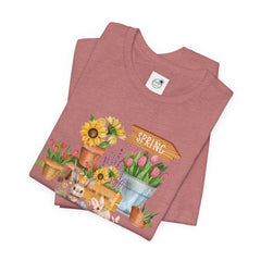Spring Garden Tee — Cute Bunny & Flower Pots Graphic T-Shirt