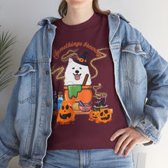 Halloween Witchy Samoyed — Cute Spooky Pumpkin Cauldron Tee