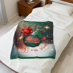 Happy Holidays Velvet Throw Blanket — Joy to the World Christmas Plush Blanket
