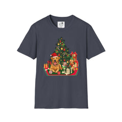 Christmas Golden Retriever Dog T-Shirt — Festive Tree & Presents Holiday Tee