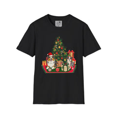 Christmas Australian Shepherd Dogs T-Shirt — Festive Tree & Presents Holiday Tee