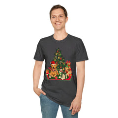 Christmas Golden Retriever Dog T-Shirt — Festive Tree & Presents Holiday Tee