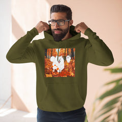 Autumn Samoyed Hoodie – Cute White Dog in Fall Leaves Fleece Pullover