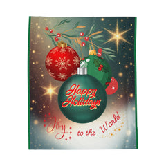 Happy Holidays Velvet Throw Blanket — Joy to the World Christmas Plush Blanket